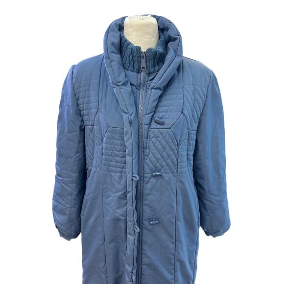 Vintage Quilted Long Snow Coat Blue 80s Winter Maxi Joyce Byers Stranger Things - Picture 6 of 15